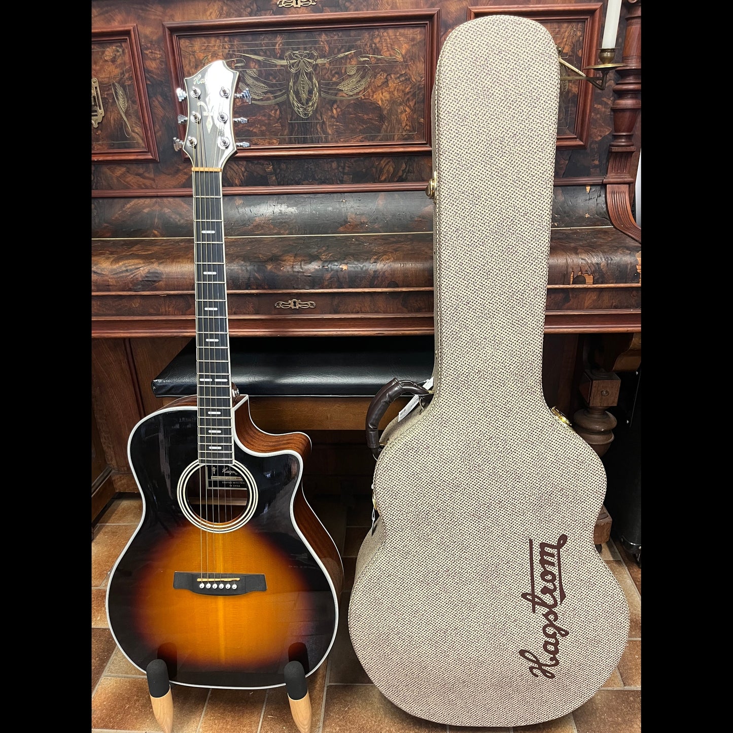 Hagstrom Siljan II Series Grand Auditorium AC/EL Guitar with Cutaway in Tobacco Sunburst -Includes Bonus Hardcase