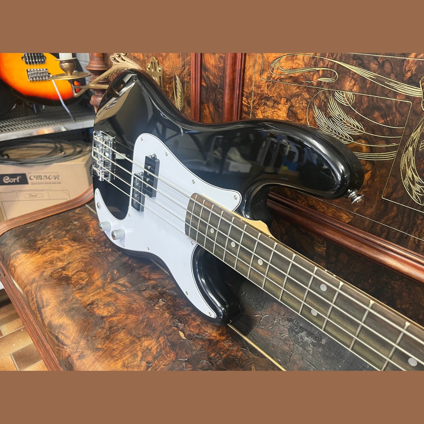 Aria STB-PB Series Electric Bass Guitar in Black + Free Case