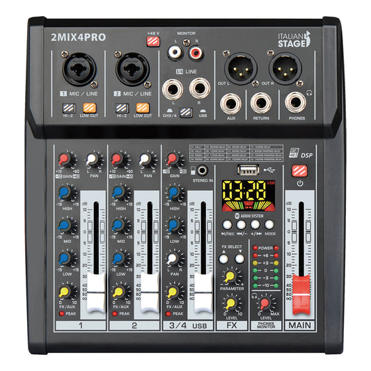 Italian Stage 4-Channel Stereo Audio Mixer with DSP MultiFX