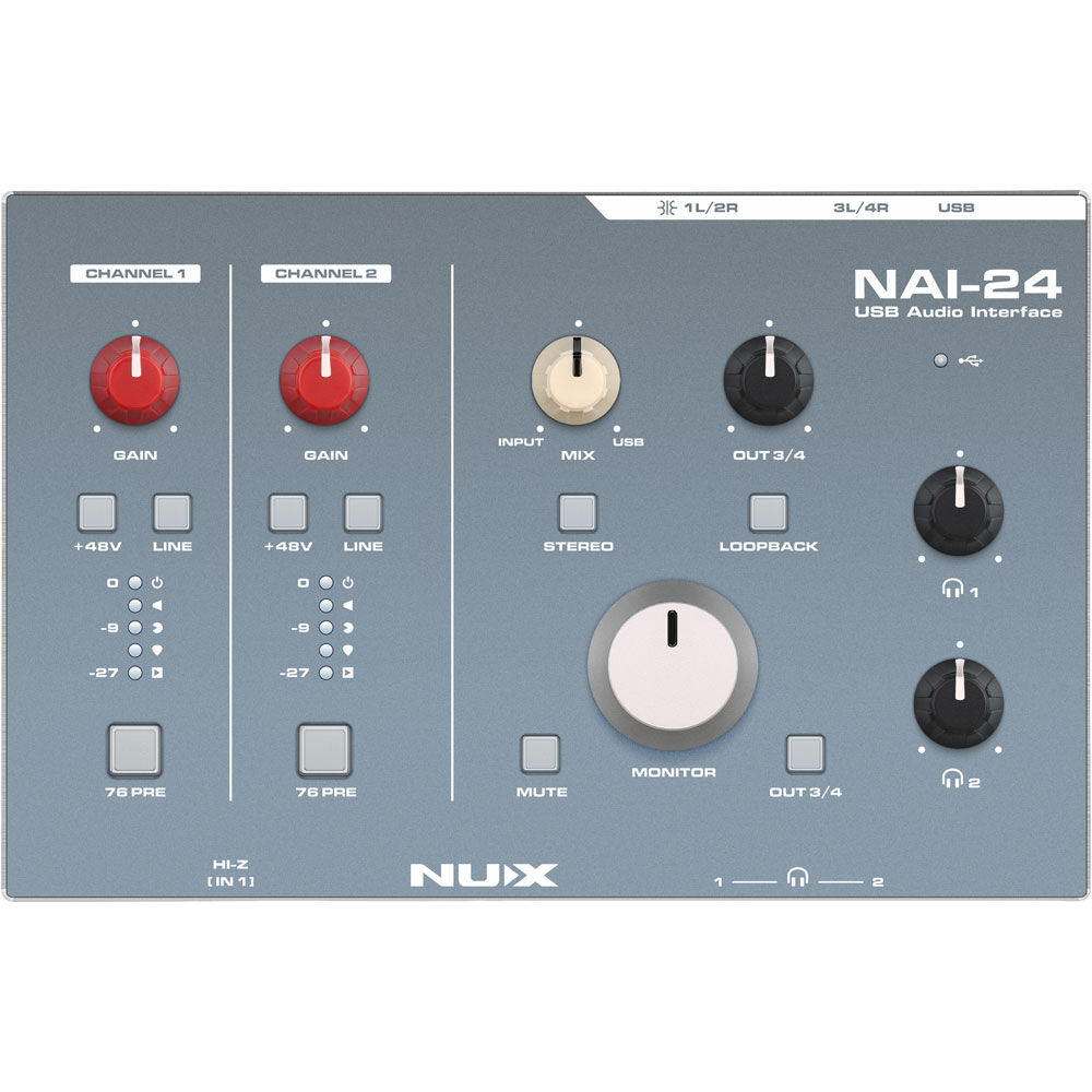 NU-X NAI-24 Professional 2x4, 32-Bit/192kHz USB Audio Interface Effects Pedals