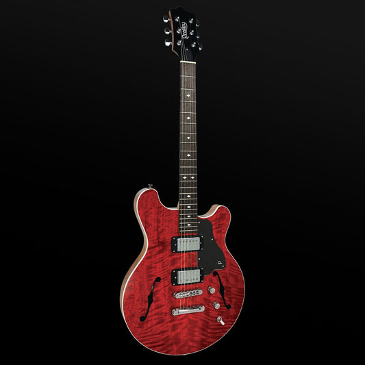 Pratley RBJ22 Double Cut Semi-Hollow Electric Humbucker Transparent Cherry Red