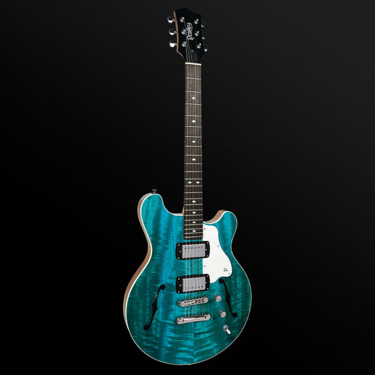 Pratley RBJ22 Double Cut Semi-Hollow Electric Humbucker Transparent Lagoon Blue
