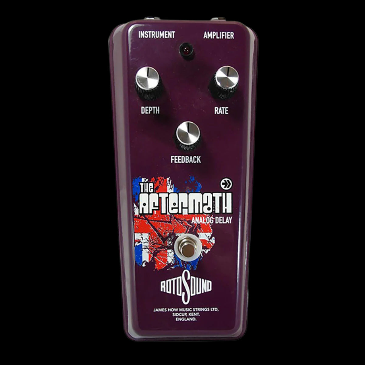 Guitar effects pedal with 'The Aftermath' branding on a white background