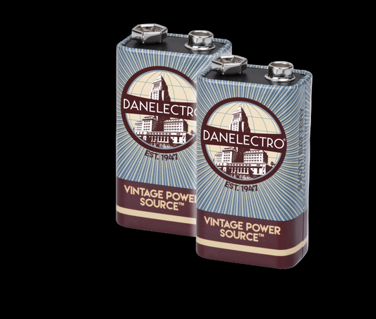 Two Danelectro batteries on a white background