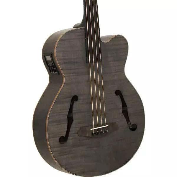Aria FEB-F2/FL Elecord Series Fretless AC/EL Bass Guitar in Stained Black Aria Acoustic/Electric Bass Guitars