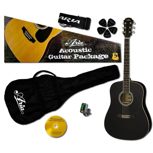 Aria Prodigy Series Acoustic Guitar Package in Black Aria Acoustic Guitars