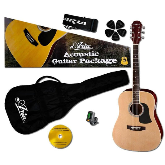 Aria Prodigy Series Acoustic Guitar Package in Natural Aria Acoustic Guitars