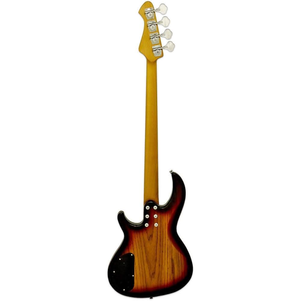 Aria 313JP Detroit Series 4-String Fretless Bass Guitar in Open-Pore Sunburst Finish Aria Bass Guitars