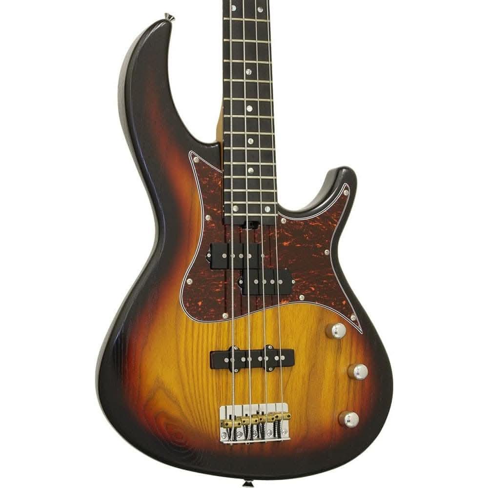 Aria 313MK2 Detroit Series 4-String Electric Bass Guitar in Open-Pore Sunburst Finish Aria Bass Guitars