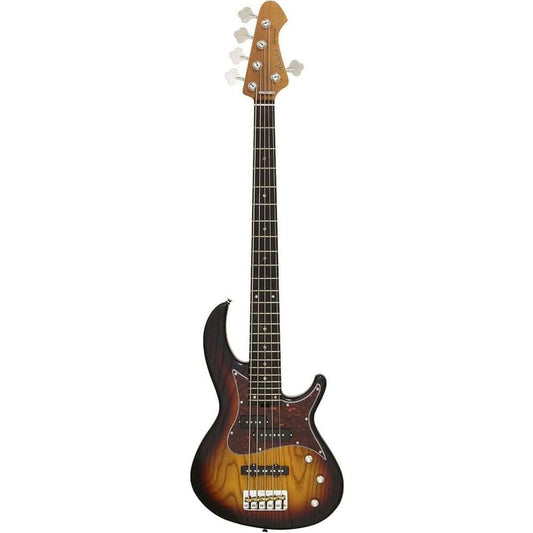 Aria 313MK2 Detroit Series 5-String Electric Bass Guitar in Open-Pore Sunburst Finish Aria Bass Guitars