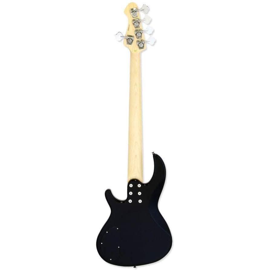 Aria RSB Series Pro-II 5-String Electric Bass Guitar in Black with Gold Pickguard
