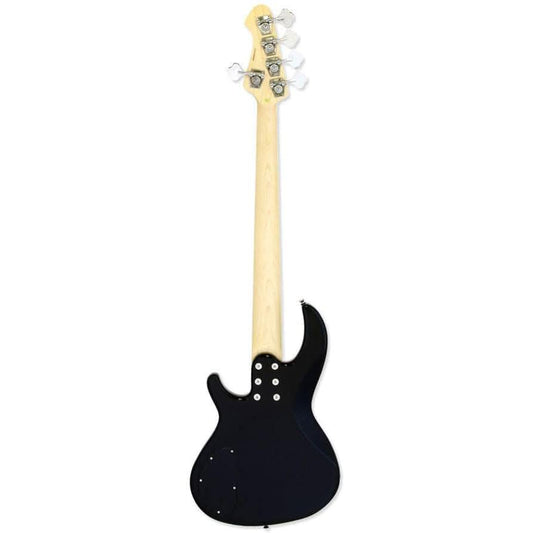 Aria RSB Series Pro-II 5-String Electric Bass Guitar in Black with Gold Pickguard Aria Bass Guitars