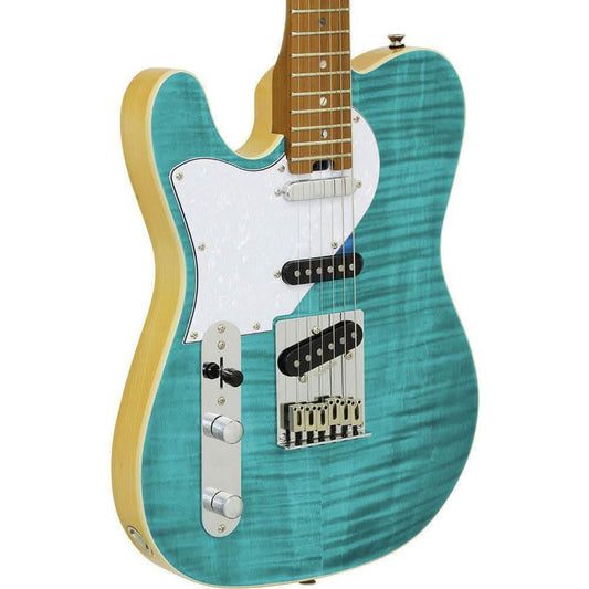 Aria 615-MK2 Nashville Left Handed Electric Guitar in Turquoise Blue Gloss Finish Aria Electric Guitars
