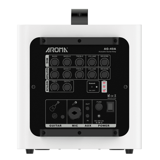 Aroma AG40A 40W Rechargeable Acoustic Guitar Amplifier White Aroma Acoustic Amps