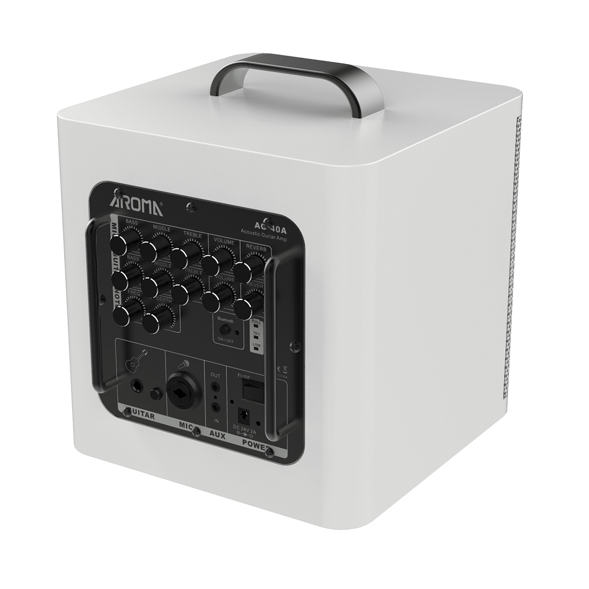 Aroma AG40A 40W Rechargeable Acoustic Guitar Amplifier White Aroma Acoustic Amps