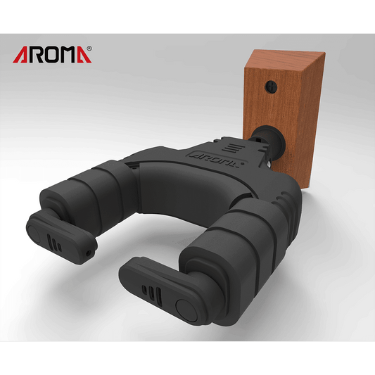 Aroma AH-89W Locking Guitar Wall Hanger Wood Mount Aroma Guitar Wall Hangers