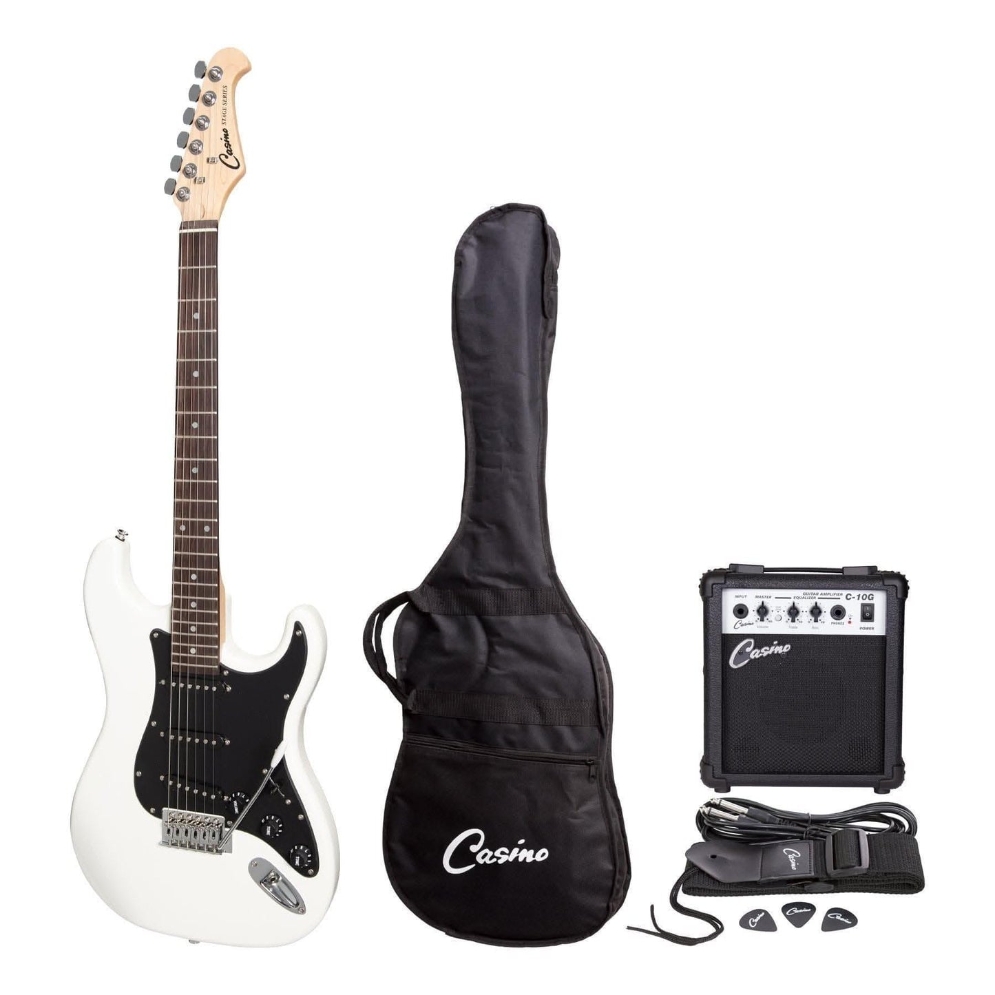Casino ST-Style Electric Guitar and 10 Watt Amplifier Pack White Casino Electric Guitars