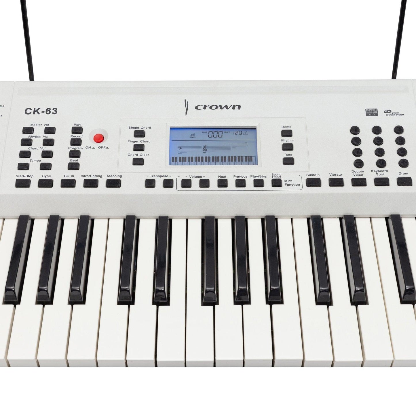 Crown CK-63 Multi-Function 61-Key Electronic Portable Keyboard with USB White Crown Keyboards
