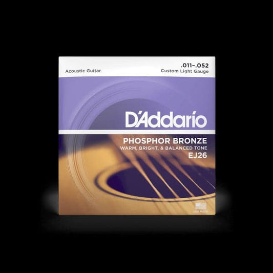 D'Addario EJ26 Phosphor Bronze 11-52 Acoustic Guitar Strings, Custom Light