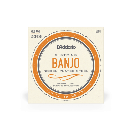 D’Addario EJ61 5-String Banjo Strings – Nickel Plated Steel (Medium 10-23)