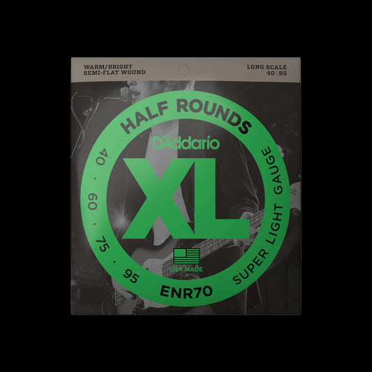 D'ADDARIO ENR70 HALF ROUND BASS GUITAR STRINGS, SUPER LIGHT, 40-95, LONG SCALE D'Addario Bass Guitar Strings