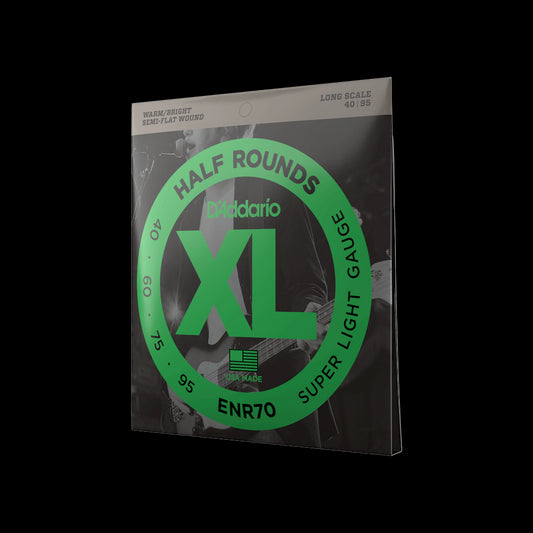 D'ADDARIO ENR70 HALF ROUND BASS GUITAR STRINGS, SUPER LIGHT, 40-95, LONG SCALE D'Addario Bass Guitar Strings