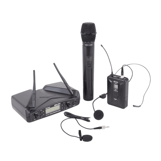 Eikon WM700DKITA Handheld + Belt-Pack with Headset & Lapel Dual Wireless System 516-562Mhz Eikon Microphone