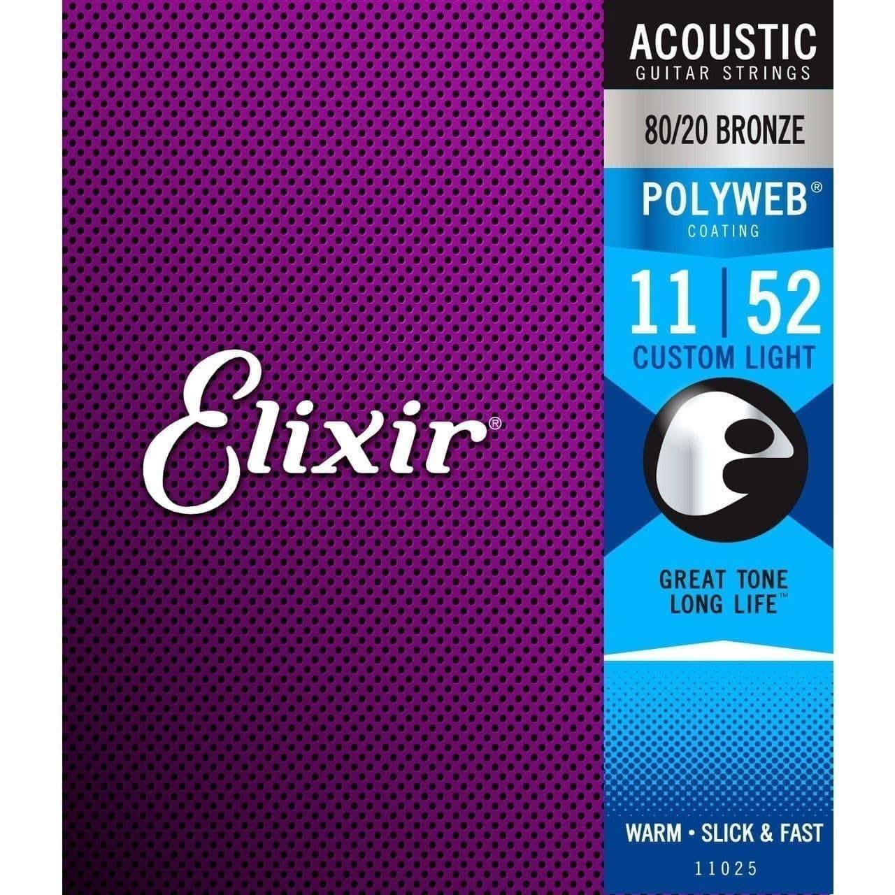 Elixir 11025 Polyweb 80/20 Custom Light 11-52 Elixir Acoustic Guitar Strings