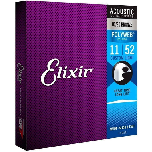 Elixir 11025 Polyweb 80/20 Custom Light 11-52 Elixir Acoustic Guitar Strings