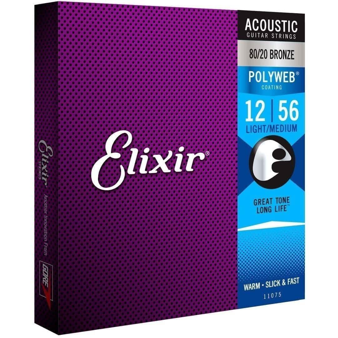 Elixir 11075 Polyweb 80/20 Light-Med 12-56 Elixir Acoustic Guitar Strings
