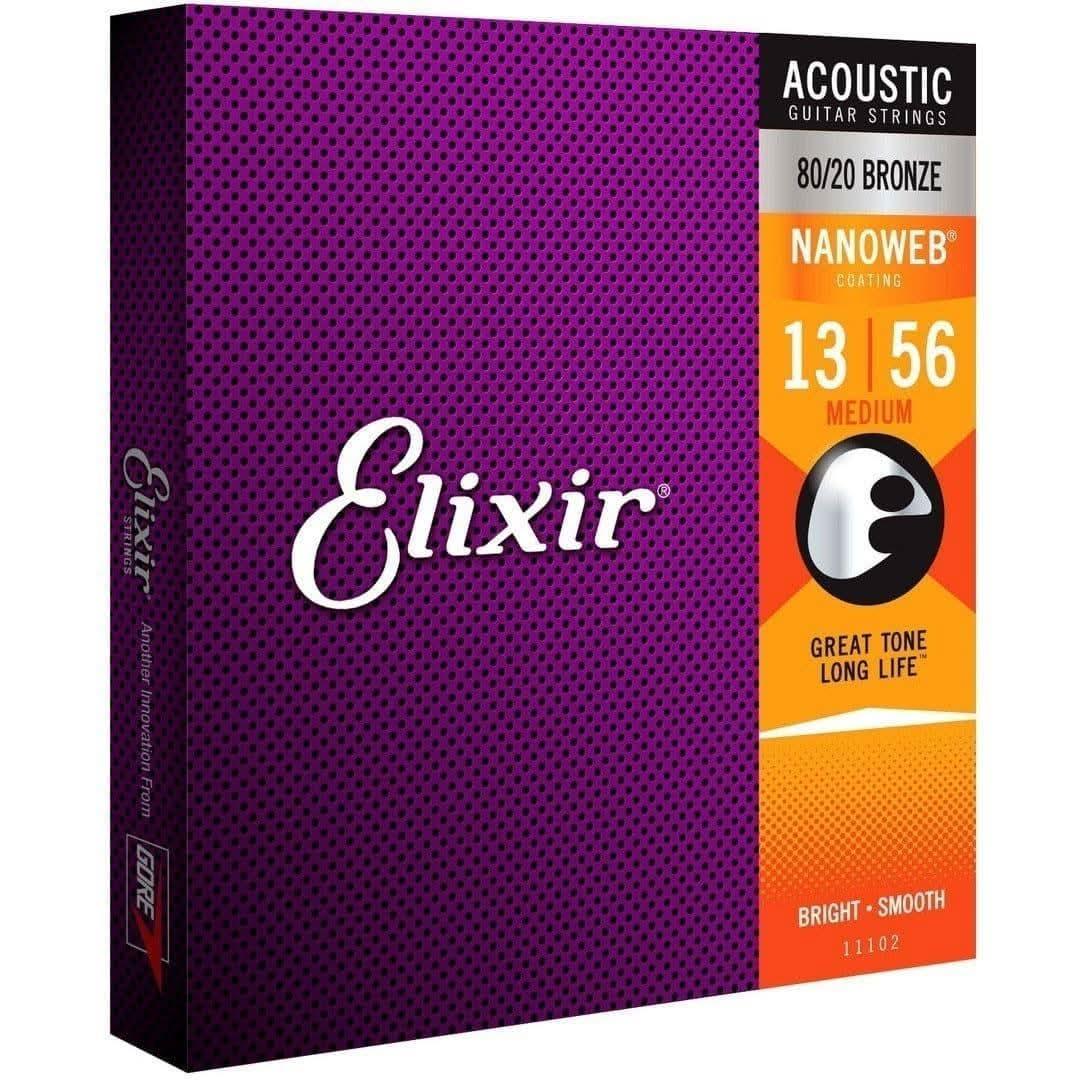 Elixir 11102 Nanoweb 80/20 Medium 13-56 Elixir Acoustic Guitar Strings