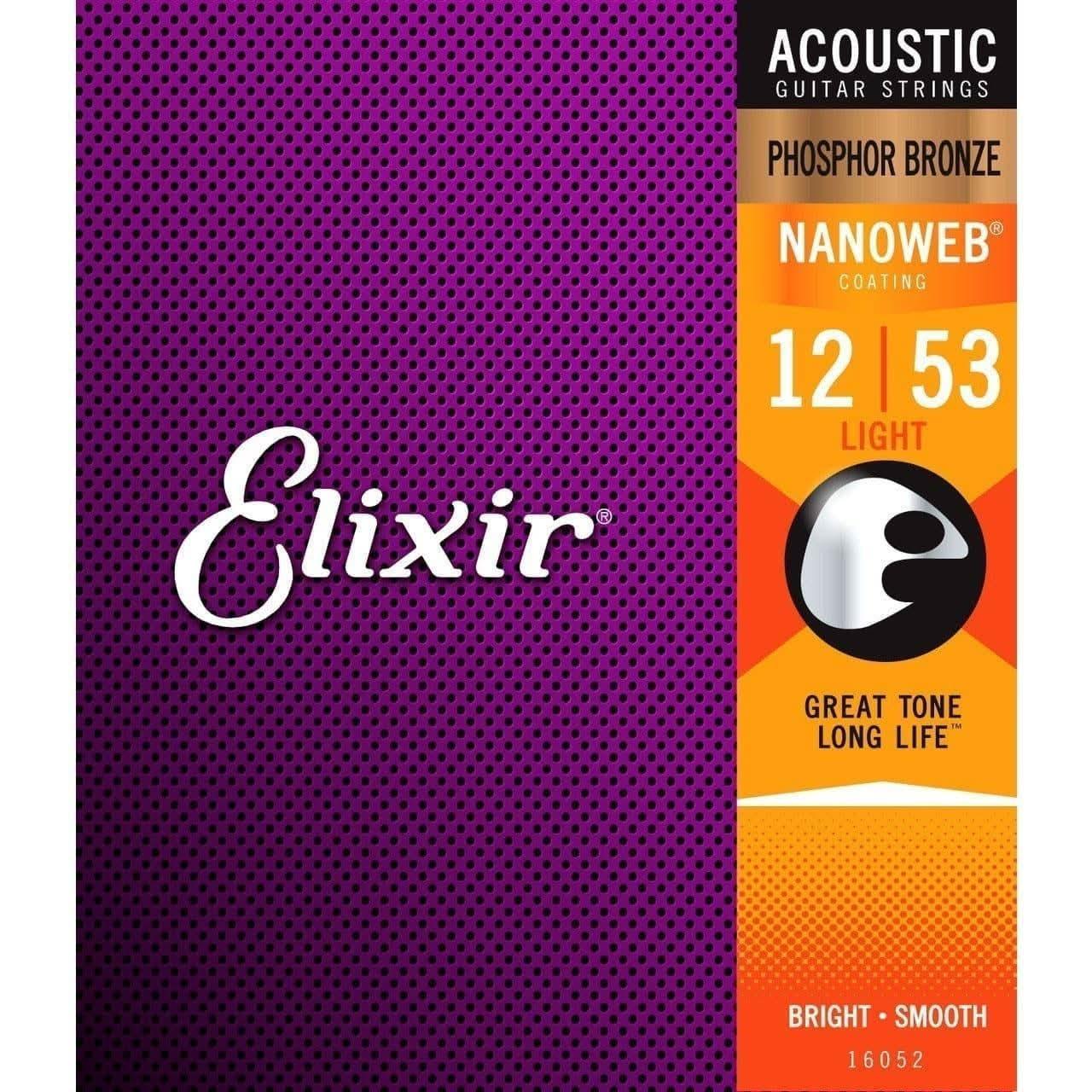 Elixir 16052 Nanoweb PHOSPHOR Bronze Light 12-53 Elixir Acoustic Guitar Strings