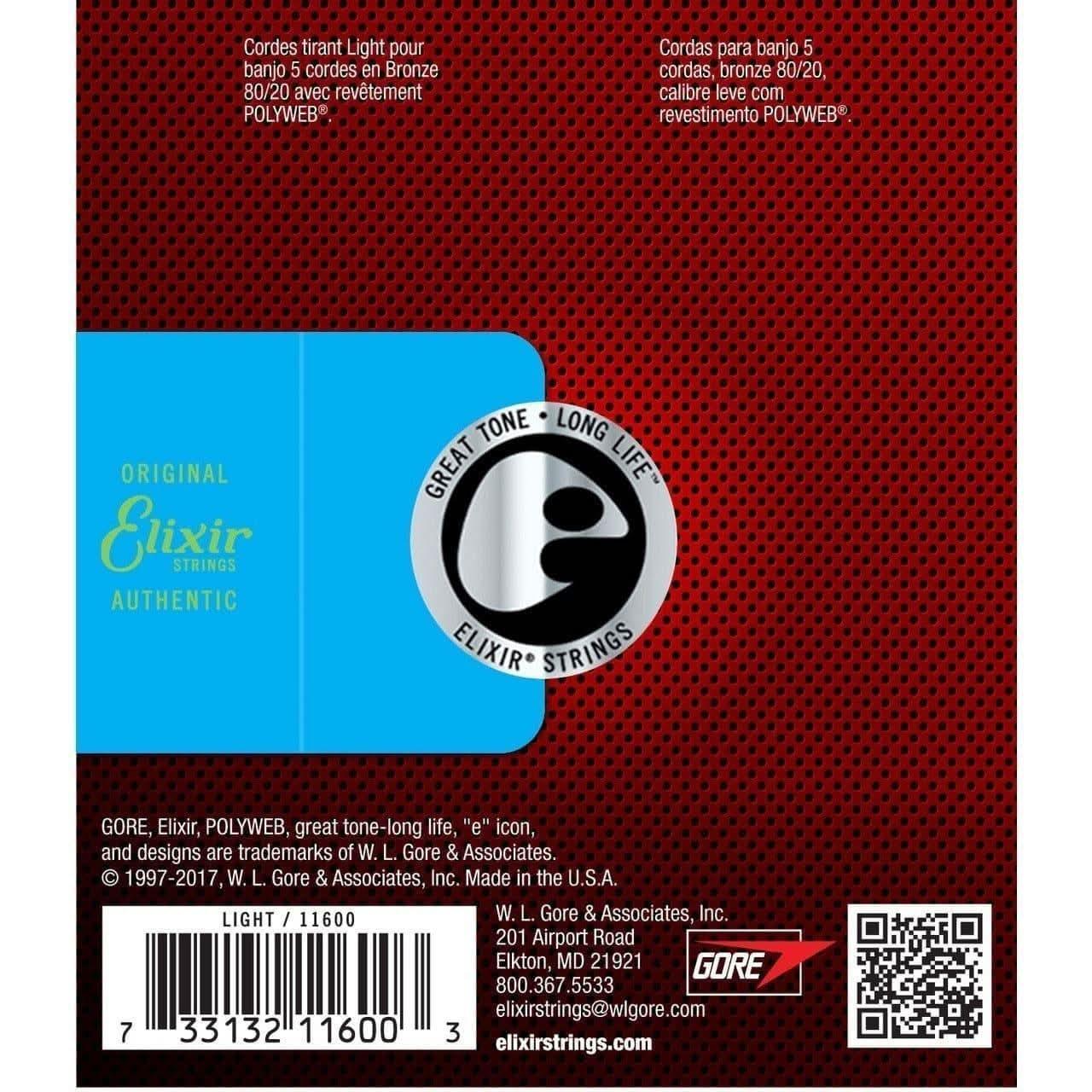 Elixir 11600 Polyweb Banjo Light 9-20 Elixir Banjo Strings