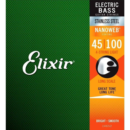 Elixir 14652 Nanoweb Bass Stainless Steel Light 45-100 Elixir Bass Guitar Strings