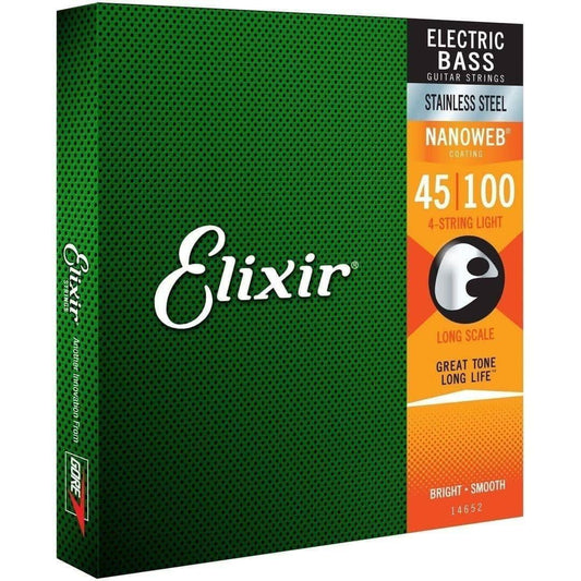 Elixir 14652 Nanoweb Bass Stainless Steel Light 45-100 Elixir Bass Guitar Strings