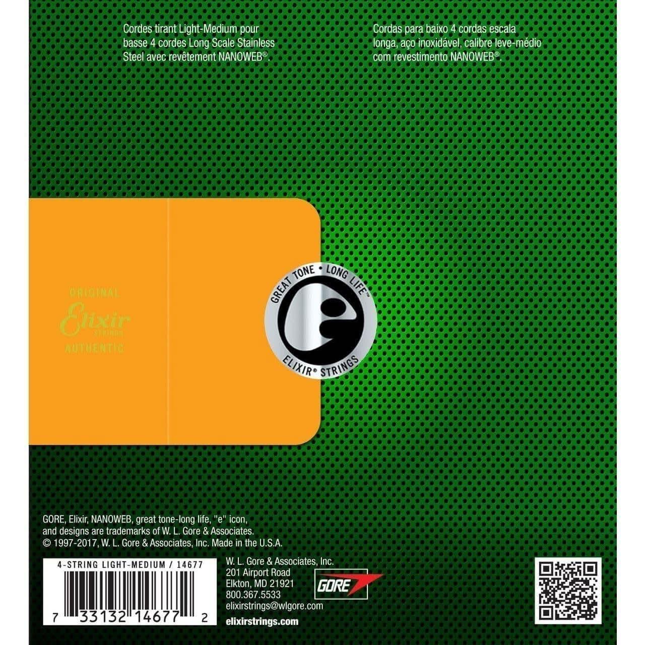 Elixir 14677 Nanoweb Bass Stainless Steel Medium 45-105 Elixir Bass Guitar Strings