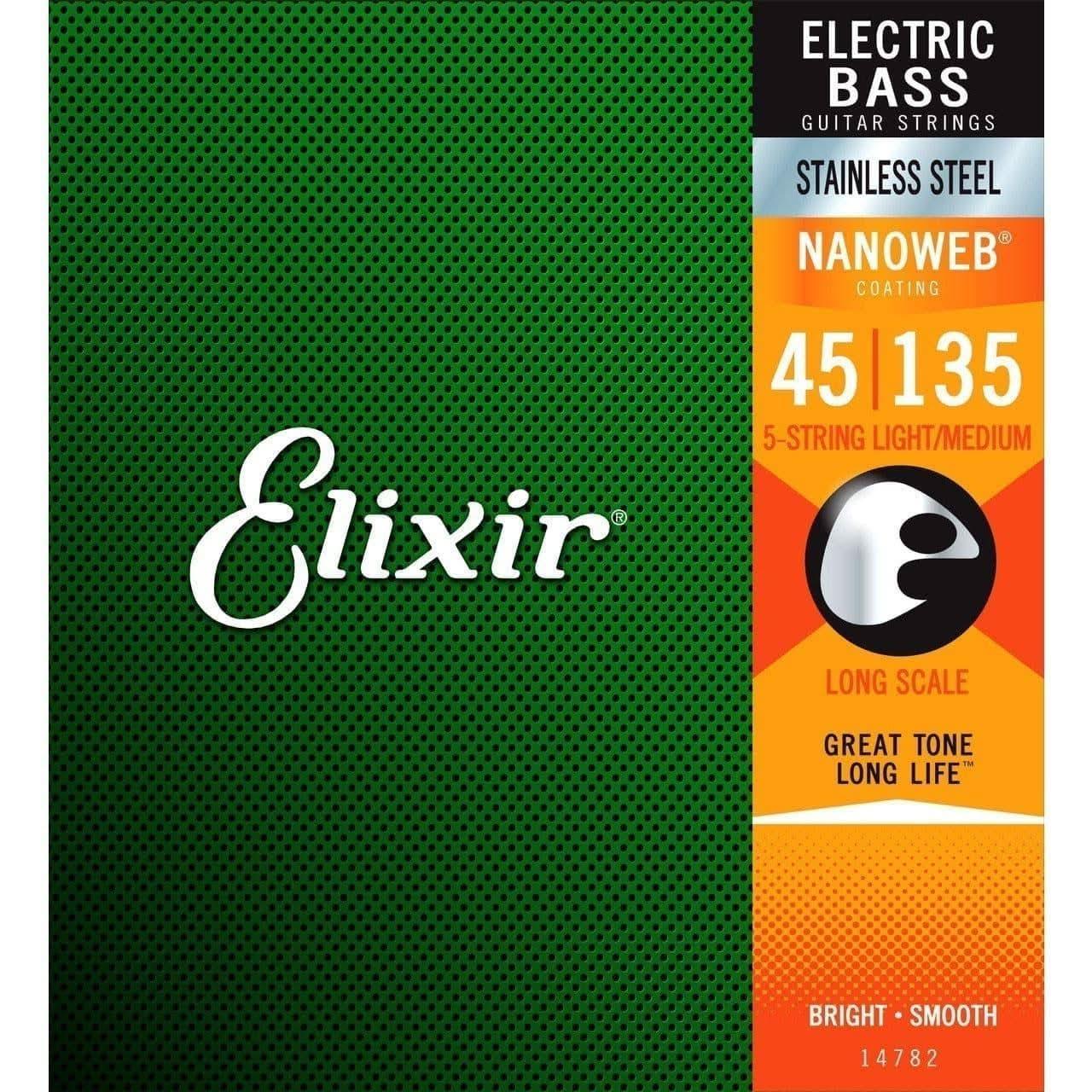 Elixir 14782 Nanoweb Bass Stainless Steel 5 String MED-L Elixir Bass Guitar Strings