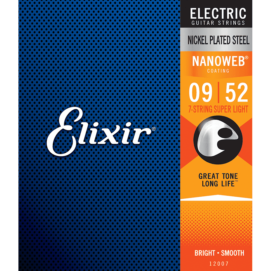 Elixir 12007 Nanoweb 7-String Electric Super Light 9-52 Elixir Electric Guitar Strings