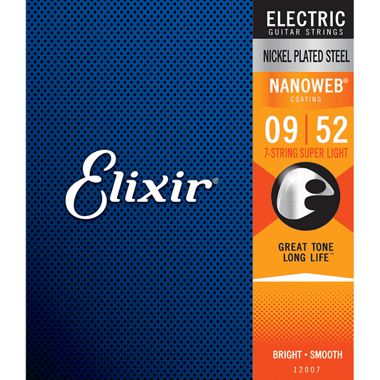 Elixir 12007 Nanoweb 7-String Electric Super Light 9-52 Elixir Electric Guitar Strings