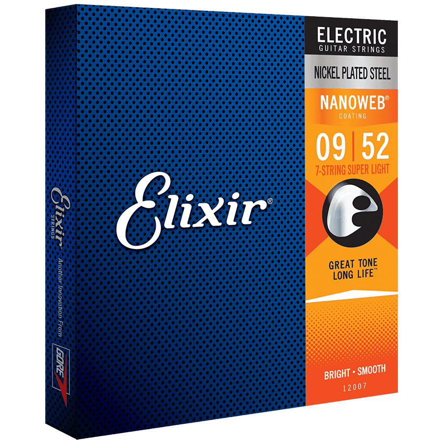 Elixir 12007 Nanoweb 7-String Electric Super Light 9-52 Elixir Electric Guitar Strings