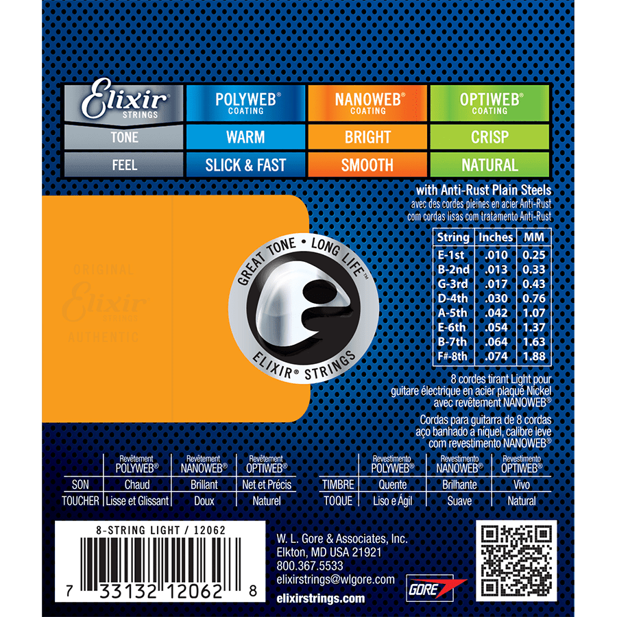 Elixir 12062 Nanoweb Electric 8 String Light 10-74