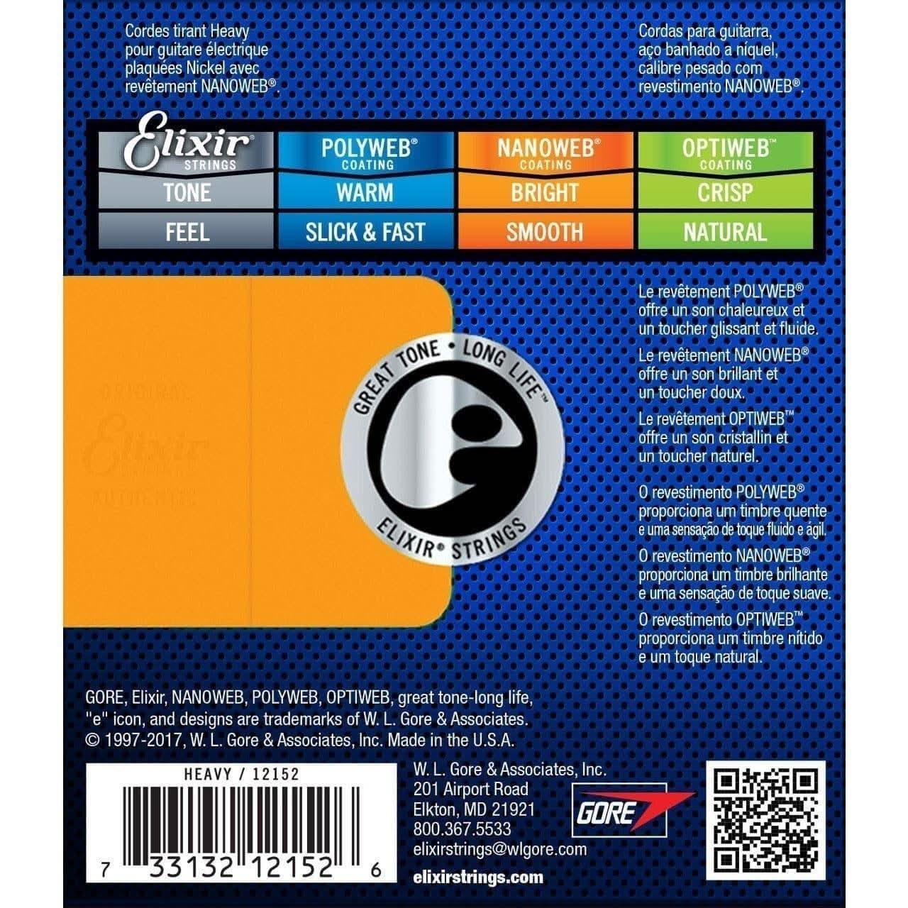 Elixir 12152 Nanoweb Electric Heavy 12-52 Elixir Electric Guitar Strings