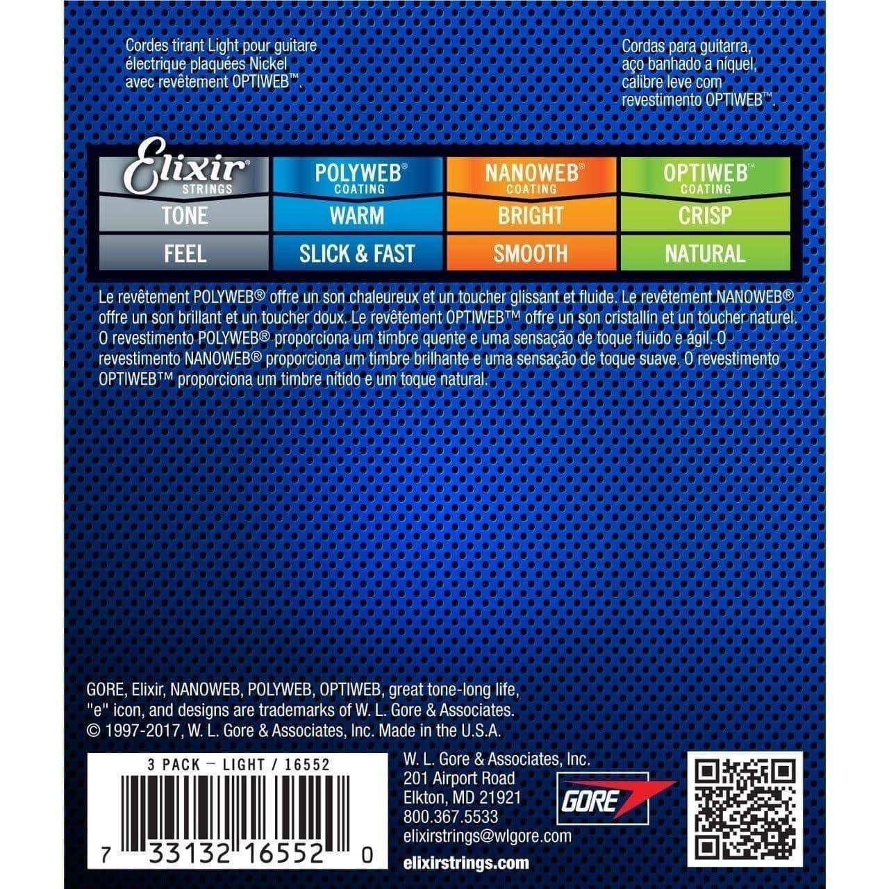 Elixir 16552 Optiweb Electric 10-46 3 Pack Light Elixir Electric Guitar Strings
