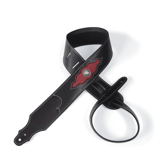 Franklin 2.5" Sculpted Ball Padded Black Leather with Red Western Insert & Concho Franklin Straps