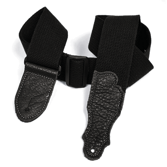 Franklin 2" Black Cotton Strap with Pebbled Black Glove Leather End Tab Franklin Straps