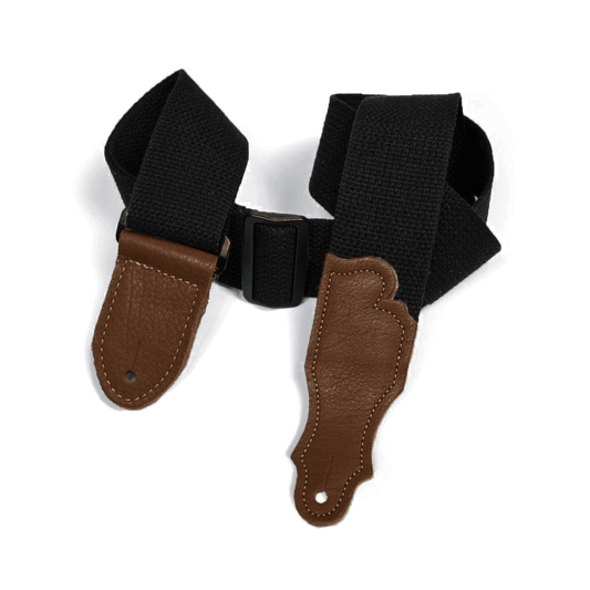 Franklin 2" Black Cotton Strap with Pebbled Caramel Glove Leather End Tab Franklin Straps