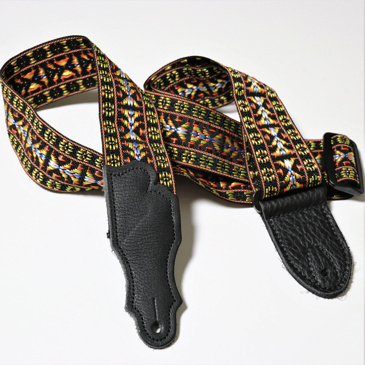 Franklin 2" Woven Nylon Folk Strap Orange with Pebbled Black Glove Leather End Tab Franklin Straps