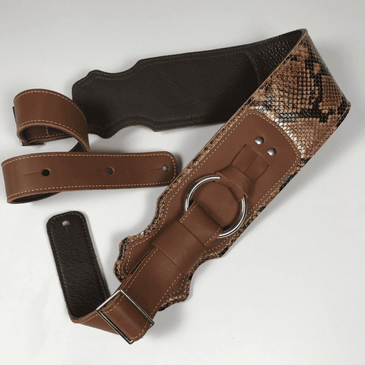 Franklin 3.5" Snake Skin/Cognac Glove Leather Ring Bass Guitar Strap Franklin Straps