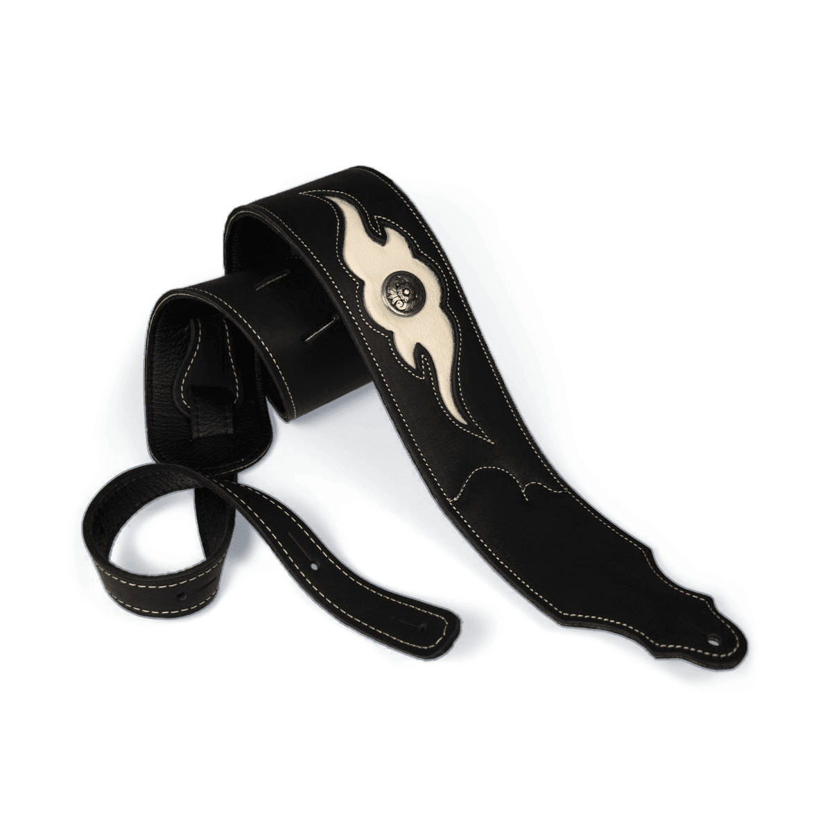 Franklin 3" Sculpted Ball Padded Black Leather with Cream Flame Insert & Concho Franklin Straps