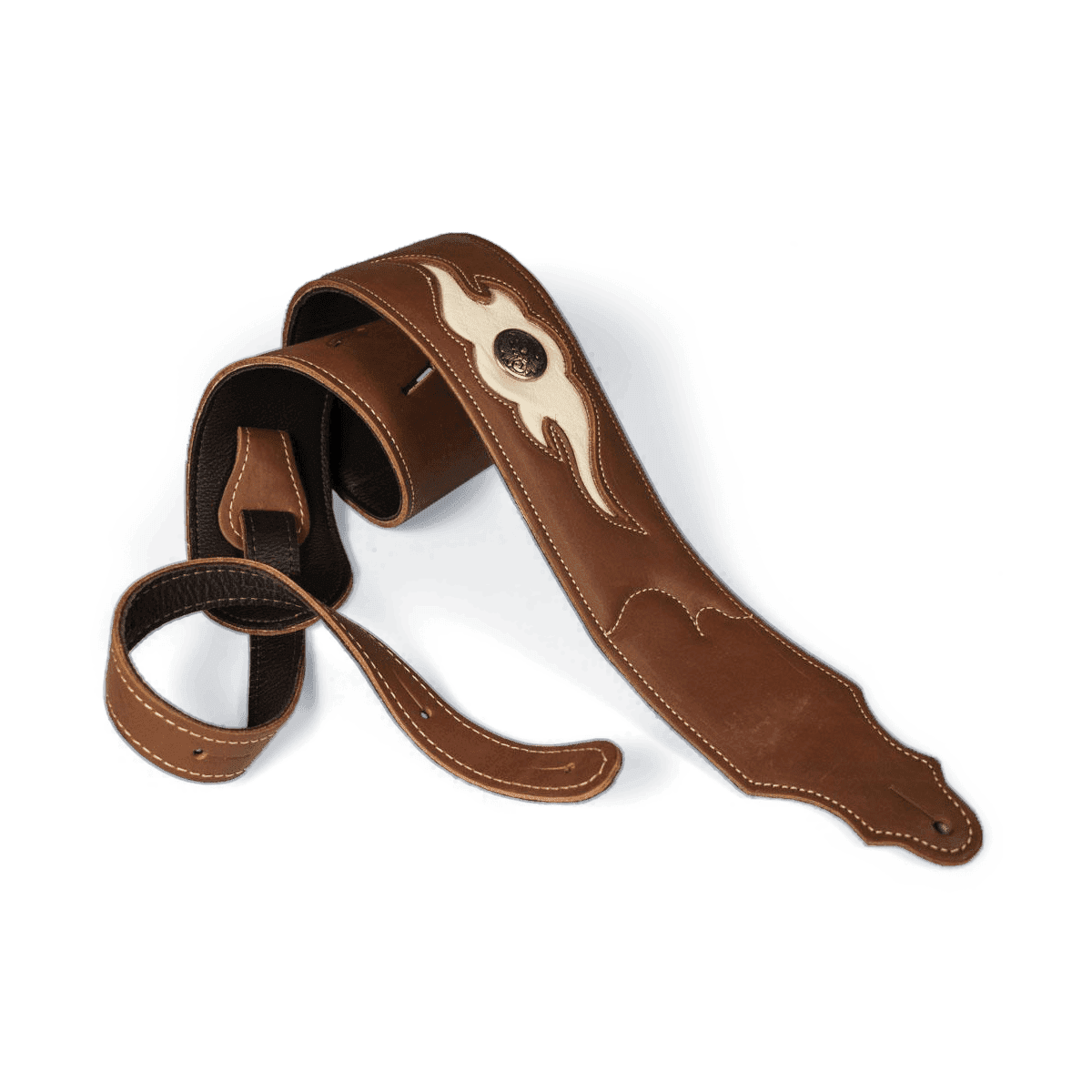 Franklin 3" Sculpted Ball Padded Cognac Leather with Cream Flame Insert & Concho Franklin Straps